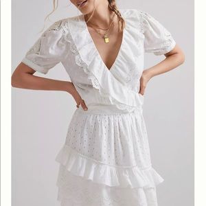NWT- Anthropologie Forever That Girl Lacy Ruffled Wrap Blouse - White - Size S